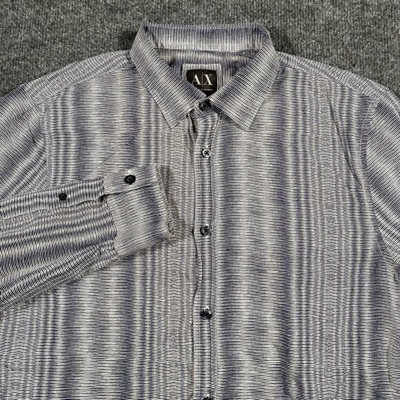 Armani Exchange AX Mens Large Slim Fit Shadow Striped Disco Club Button Shirt - Picture 1 of 8